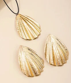 Bosanova Boucles D'oreilles | Ensemble collier et boucles d'oreilles grand coquillage doré