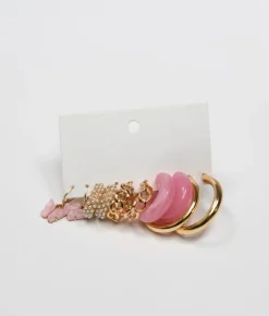 Bosanova Boucles D'oreilles | Ensemble de boucles d'oreilles en résine et métal rose et doré