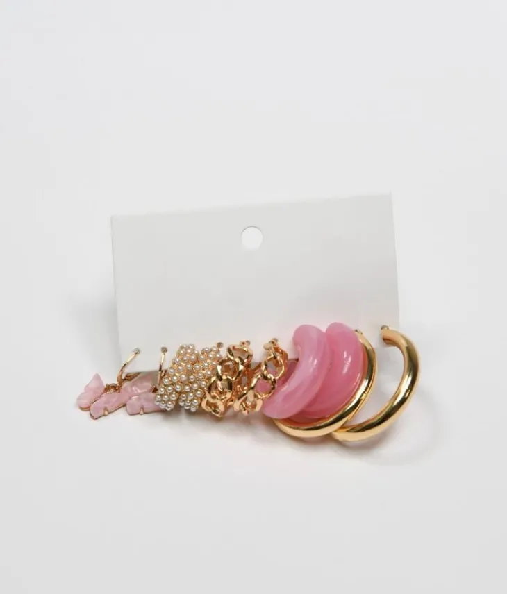 Bosanova Boucles D'oreilles | Ensemble de boucles d'oreilles en résine et métal rose et doré