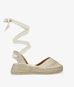 Bosanova Espadrilles | Sandales Compensées | Espadrilles compensées en raphia beige à longues brides