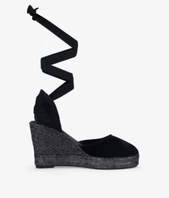 Bosanova Sandales Spartiates | Sandales Plateformes | Espadrilles compensées noires avec noeud