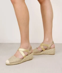 Bosanova Espadrilles | Sandales Compensées | Espadrilles dorées à cale en raphia