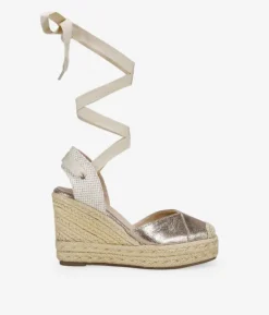 Bosanova Sandales Compensées | Espadrilles | Espadrilles dorées à semelle compensée et laçage en sparte