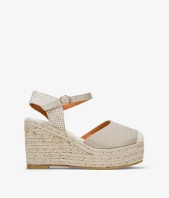 Bosanova Espadrilles | Sandales Compensées | Espadrilles dorées avec bracelet et cale en sparte