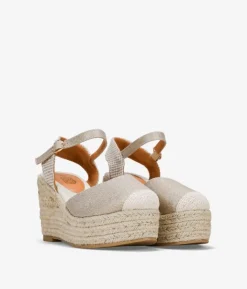 Bosanova Espadrilles | Sandales Compensées | Espadrilles dorées avec bracelet et cale en sparte