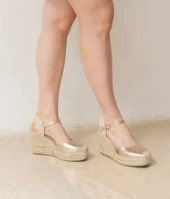 Bosanova Espadrilles | Sandales Compensées | Espadrilles dorées avec coin en sparte