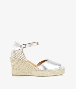 Bosanova Espadrilles | Sandales Compensées | Espadrilles en cuir argenté avec semelle compensée en sparte