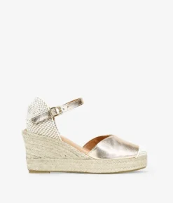 Bosanova Espadrilles | Sandales Compensées | Espadrilles en cuir doré avec semelle compensée en sparte
