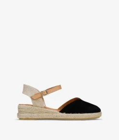 Bosanova Espadrilles | Sandales Spartiates | Espadrilles en cuir noir avec coin en sparte