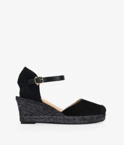 Bosanova Espadrilles | Sandales Compensées | Espadrilles en cuir noir avec boucle