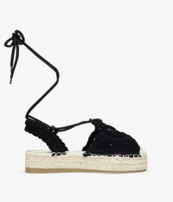 Bosanova Espadrilles | Sandales Spartiates | Espadrilles en macramé noir avec semelle en sparte