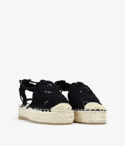 Bosanova Espadrilles | Sandales Spartiates | Espadrilles en macramé noir avec semelle en sparte