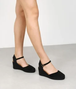 Bosanova Espadrilles | Sandales Compensées | Espadrilles noires à semelle compensée en sparte