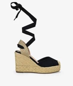 Bosanova Espadrilles | Sandales Compensées | Espadrilles noires à semelle compensée en sparte et dentelle