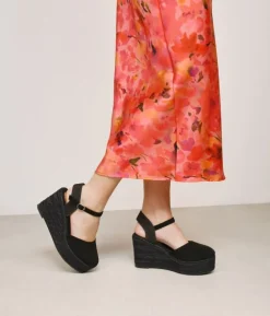 Bosanova Espadrilles | Sandales Compensées | Espadrilles noires avec bracelet et semelle en sparte