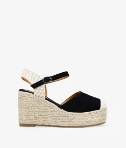 Bosanova Espadrilles | Sandales Compensées | Espadrilles noires avec bracelet et talon compensé en sparte