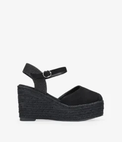 Bosanova Espadrilles | Sandales Compensées | Espadrilles noires avec bracelet et semelle en sparte