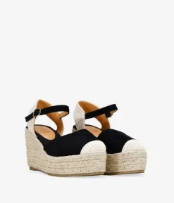 Bosanova Espadrilles | Sandales Compensées | Espadrilles noires avec bracelet et talon compensé en sparte
