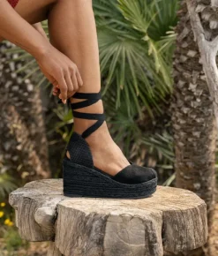 Bosanova Sandales Compensées | Sandales Spartiates | Espadrilles noires compensées en sparte