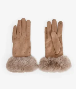 Femme Bosanova Gants | Gants marron tactiles avec strass