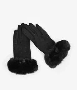 Femme Bosanova Gants | Gants noirs tactiles avec strass