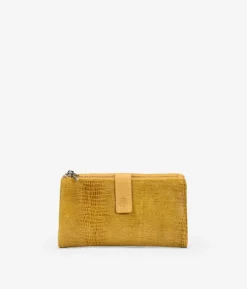 Femme Bosanova Portefeuilles | Grand portefeuille en cuir jaune imprimé animal avec fermeture éclair et bouton