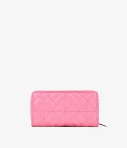 Femme Bosanova Portefeuilles | Grand portefeuille en cuir vegan rose avec fermeture éclair et compartiments