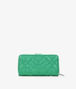 Femme Bosanova Portefeuilles | Grand portefeuille en cuir vegan vert avec fermeture éclair et compartiments