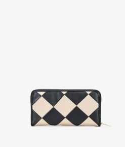 Femme Bosanova Portefeuilles | Grand portefeuille losange noir et beige en cuir vegan