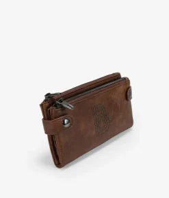 Femme Bosanova Portefeuilles | Grand portefeuille marron avec double fermeture éclair et logo clouté