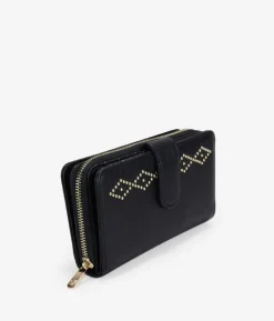 Femme Bosanova Portefeuilles | Grand portefeuille noir avec clous, fermeture éclair et bouton.