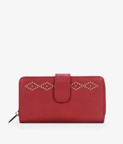 Femme Bosanova Portefeuilles | Grand portefeuille rouge avec clous, fermeture éclair et bouton.