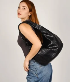 Bosanova Sacs Shopper | Sacs Porté Épaule | Grand sac bandoulière noir avec tressage et noeud