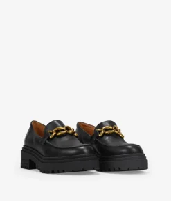 Bosanova Chaussures En Cuir | Chaussures Et Mocassins | Mocassins en cuir noir avec chaîne et triple semelle