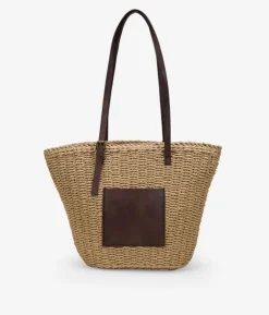 Bosanova Sacs Raphia Et Crochet | Sacs Porté Épaule | Nacelle en raphia beige avec poche