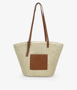 Bosanova Sacs Raphia Et Crochet | Sacs Porté Épaule | Nacelle en raphia beige avec poche