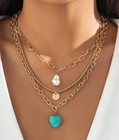 Bosanova Colliers | Pack de colliers en métal doré avec pendentif