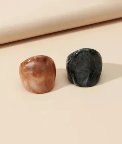 Bosanova Bagues | Pack de deux bagues en résine noire et marron