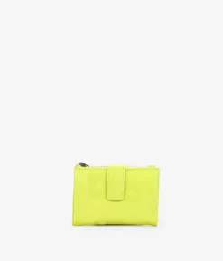 Femme Bosanova Portefeuilles | Petit portefeuille en cuir vert citron avec fermeture éclair et compartiments