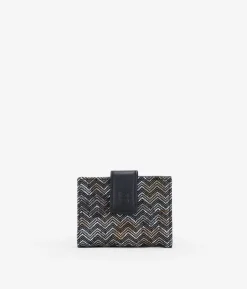 Femme Bosanova Portefeuilles | Petit portefeuille en cuir noir avec imprimé métallisé