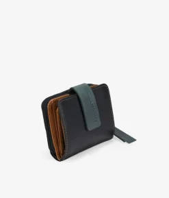 Femme Bosanova Portefeuilles | Petit portefeuille en cuir noir à rabat vert
