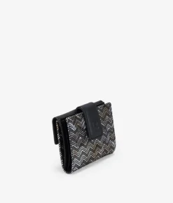 Femme Bosanova Portefeuilles | Petit portefeuille en cuir noir avec imprimé métallisé