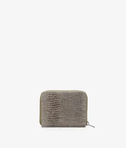 Femme Bosanova Porte-monnaie | Petit porte-monnaie zippé en cuir animalier taupe
