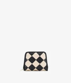Femme Bosanova Porte-monnaie | Petit sac à main avec losanges noirs et beiges et fermeture éclair