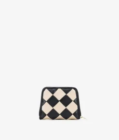 Femme Bosanova Porte-monnaie | Petit sac à main avec losanges noirs et beiges et fermeture éclair