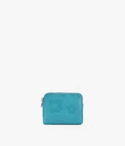 Femme Bosanova Porte-monnaie | Petit sac à main en cuir bleu avec fleurs et fermeture éclair
