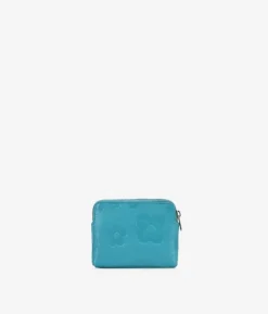 Femme Bosanova Porte-monnaie | Petit sac à main en cuir bleu avec fleurs et fermeture éclair