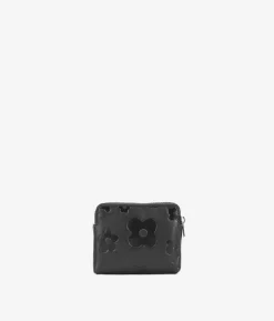 Femme Bosanova Porte-monnaie | Petit sac à main en cuir noir avec fleurs et fermeture éclair