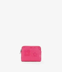 Femme Bosanova Porte-monnaie | Petit sac à main en cuir rose avec fleurs et fermeture éclair