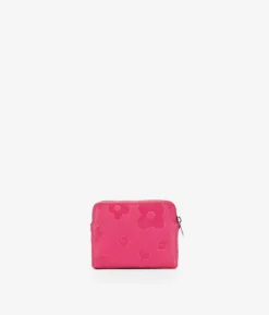 Femme Bosanova Porte-monnaie | Petit sac à main en cuir rose avec fleurs et fermeture éclair